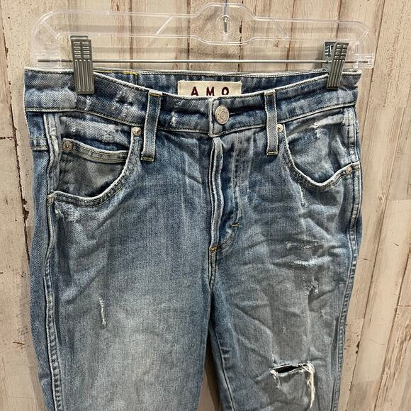 AMO Babe Sweet Cheeks Jeans Women's 27 Blue Raw Hem Button Fly Ankle Denim - Picture 2 of 9